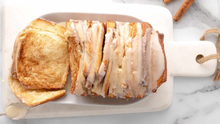 An overhead view of a cinnamon bread.