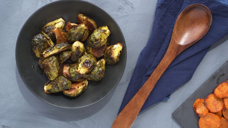 Garam masala Brussels sprouts on a plate.