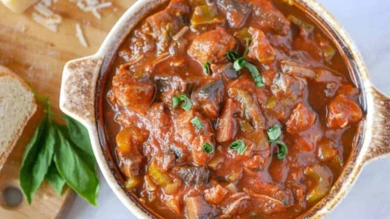 Slow cooker mushroom and sausage stew.