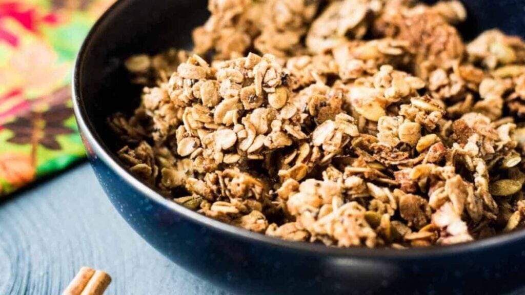 A baking sheet of pumpkin spice granola.