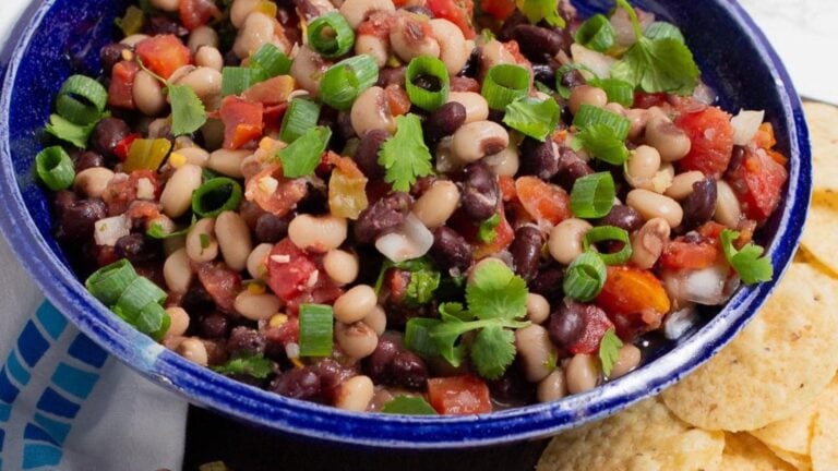 Mexican Caviar made with beans, corn, and veggies in a bowl.
