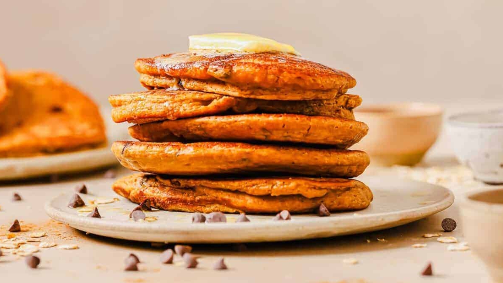 Stack of sweet potato chocolate chip pancakes.